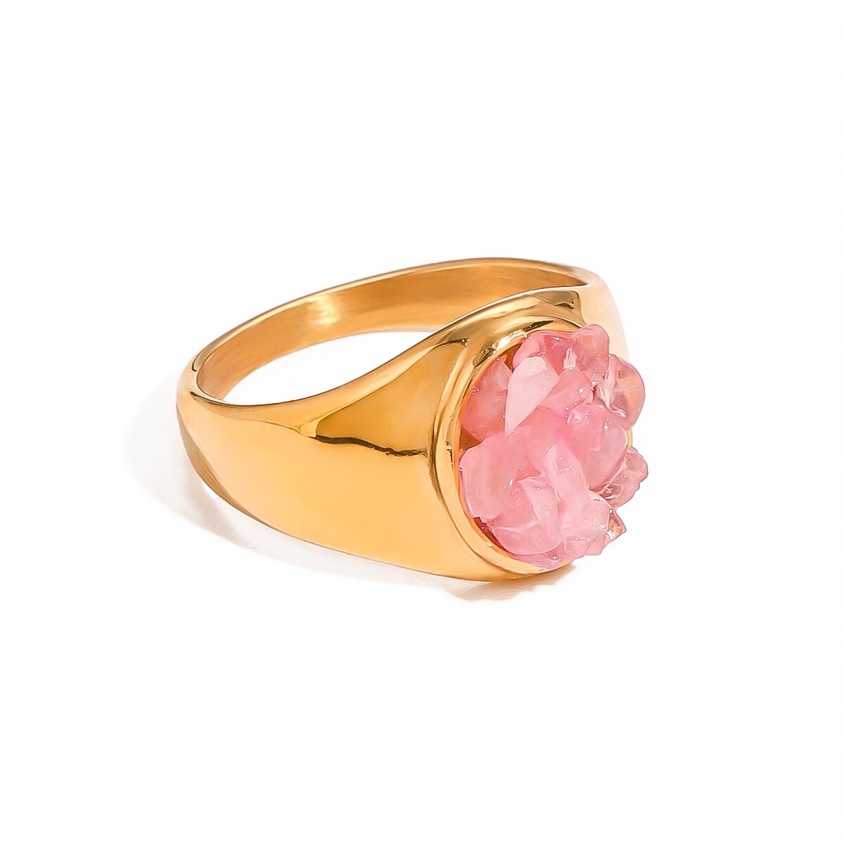 1 Piece Simple Series Retro Geometric Stainless Steel 18K Gold Plated Natural Stone Women's Single Ring 